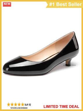 Kitten Heels Low Heel Pumps Slip On Round Toe Dress Shoes Patent